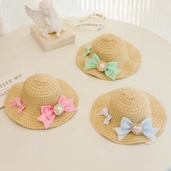 Sombrero de paja solar con lazo y corazón para gatitos y cachorros