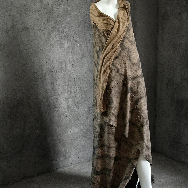 Tree Bark Tattered Three-dimensional Floral Texture Old Fabric Transformation Tie Dyeing Retro Cut Flower Dress Designer Fabric