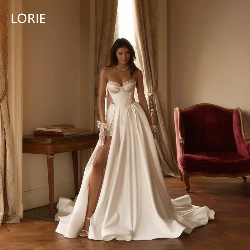 

LORIE Applique A-line Lace Side Split Wedding Dress Without Gloves Sleeveless Bridal Gowns Backless Wedding Gown Customized 2025