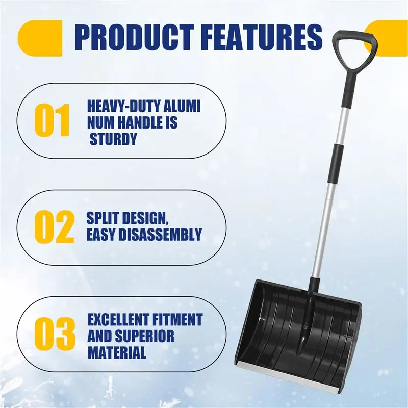 A74E-Large Portable Snow Shovel For Driveway Snow Shovel With Aluminum Handle And Wide Blade Scoop Shovel Snow Removal