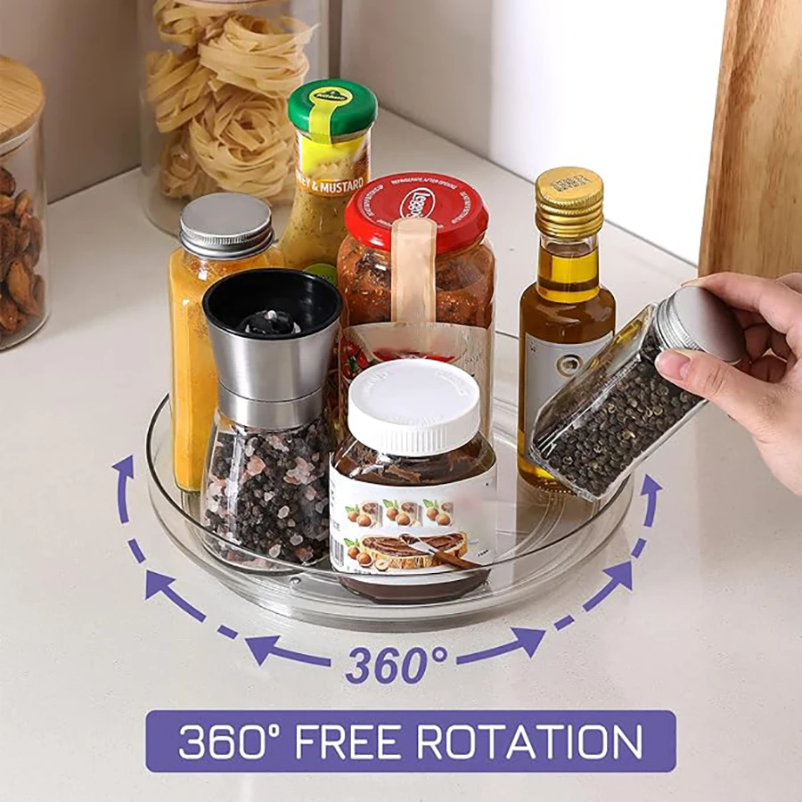 منظم الخزانات، قرص دوار بلاستيكي دائري كسول سوزان للخزائن، وخزائن الطعام، وأسطح الطاولات، والطاولات، والثلاجات