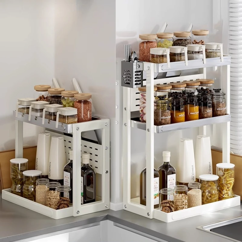 

Stainless Steel Spice Organizer with Knife Holder 3-in-1 Kitchen Storage Rack for Cutting Board & Condiments Space-Saving Shelf