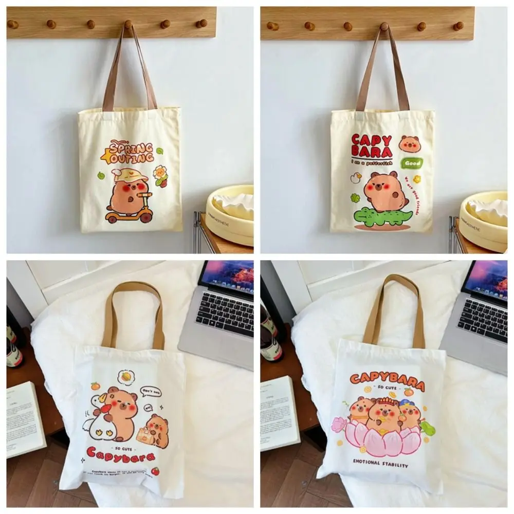 Bolso de mano de gran capacidad con estampado Kawaii de dibujos animados, bolsa de hombro reutilizable, resistente al desgaste, duradero, Tutorial