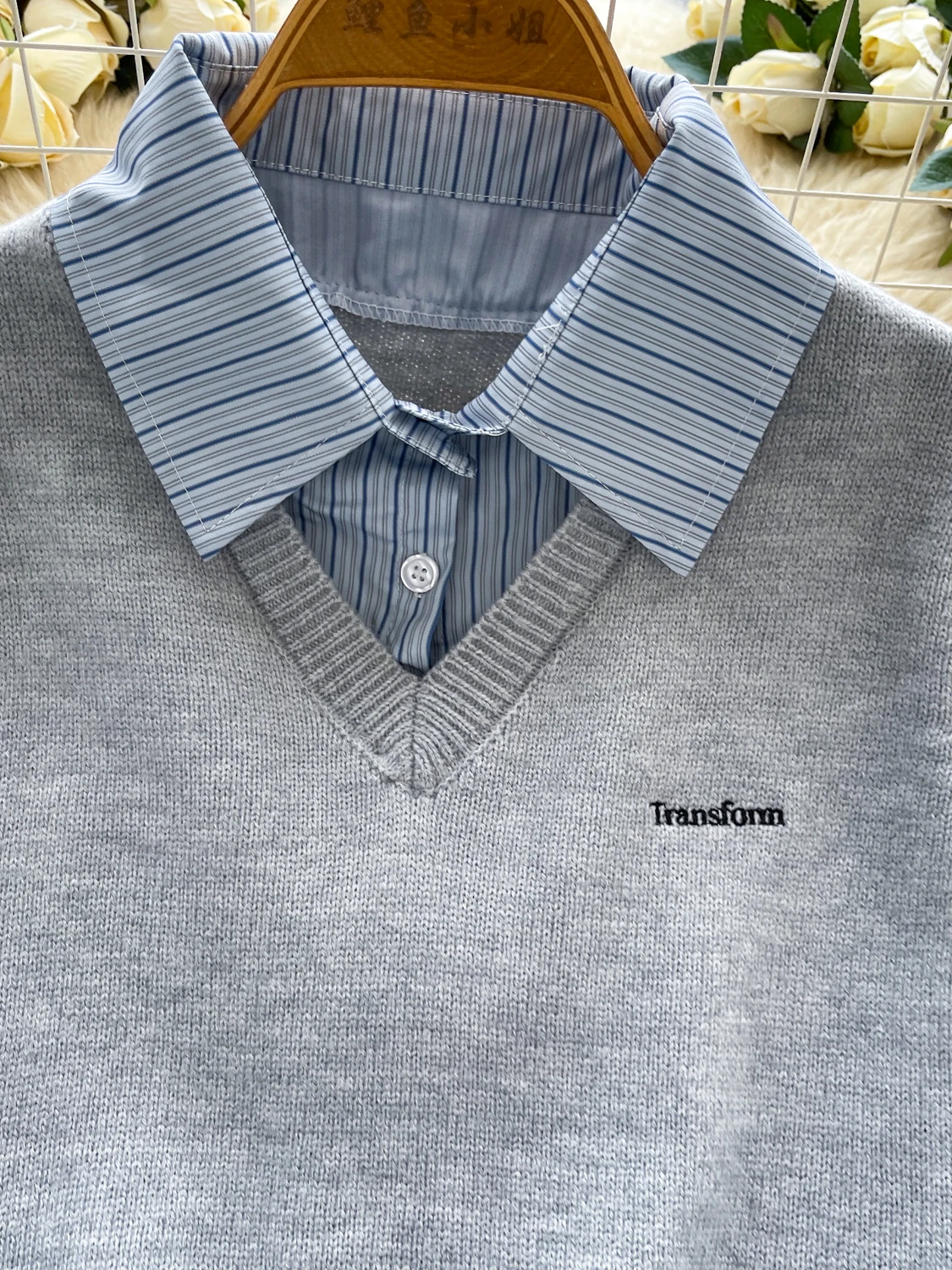 College Sle Stripe Long Sve irt Faionable Veelzijdige gebreide top voor dames Leeftijdsreductie Tweedelige look Polyestervezel