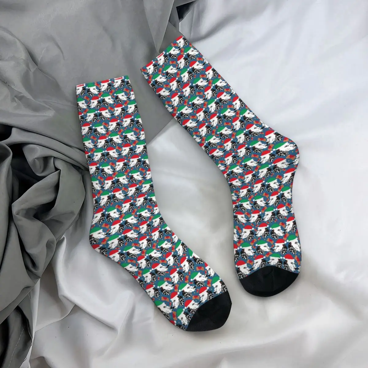 

All Seasons Crew Stockings Dalmatian Spot Dog Christmas Hat Bone Treat Socks Fashion Long Socks for Men Women Birthday Present