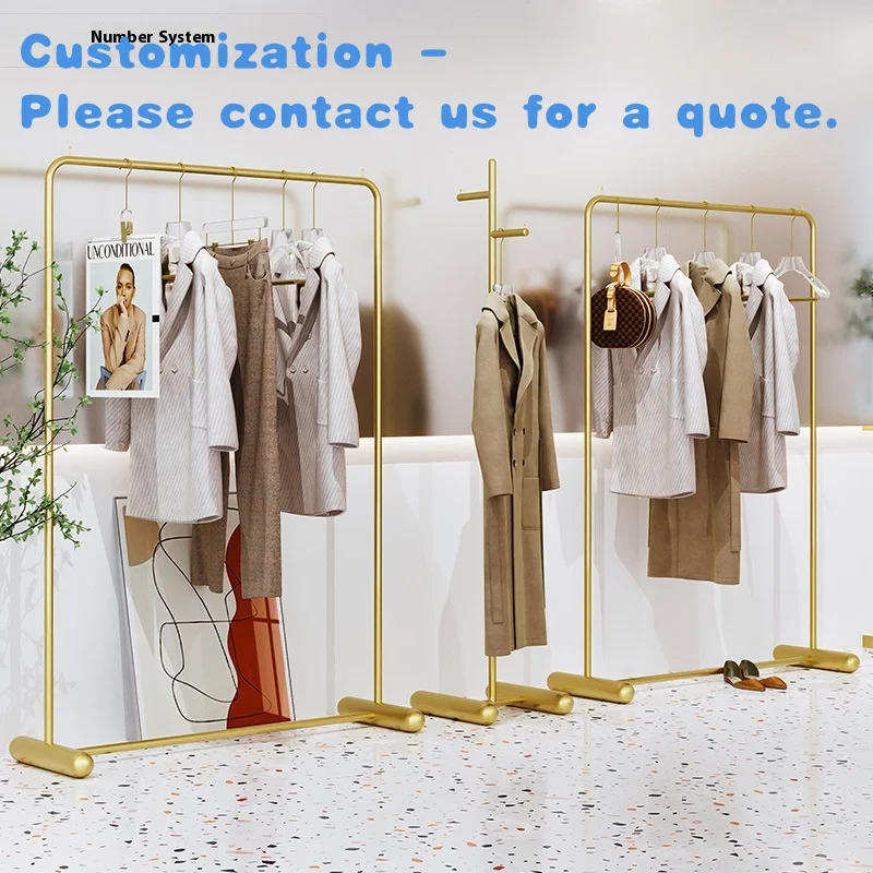 

custom.Golden Iron Clothes Hanger Display Rack Simple Luxury Light Design Women's & Children's Clothing Store Floor-to-Floor