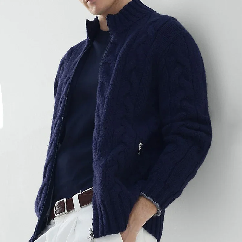 

Fashion Mens Turtleneck Knit Cardigan Jackets Autumn Casual Slim Long Sleeve Twist Knitted Sweatercoat Men Winter Sweater Coats