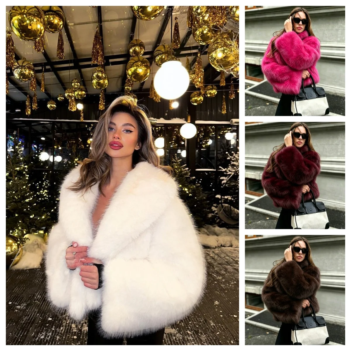 Winter Short Thick Warm Shaggy Soft Black Faux Fur Coat Women Shawl Collar 2026 Loose Luxury High Quality Fluffy Jacket Y2k