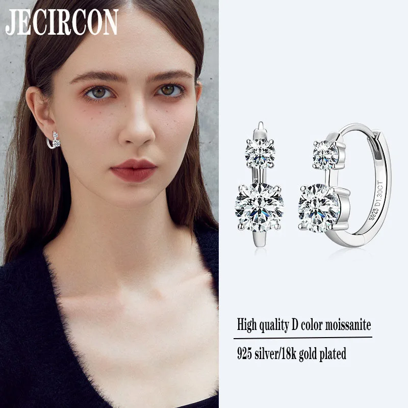 

JECIRCON Light Luxury Double-Stone Moissanite Hoop Earrings for Women Simple S925 Silver Commuting Rose Gold Earring Total 2.6ct