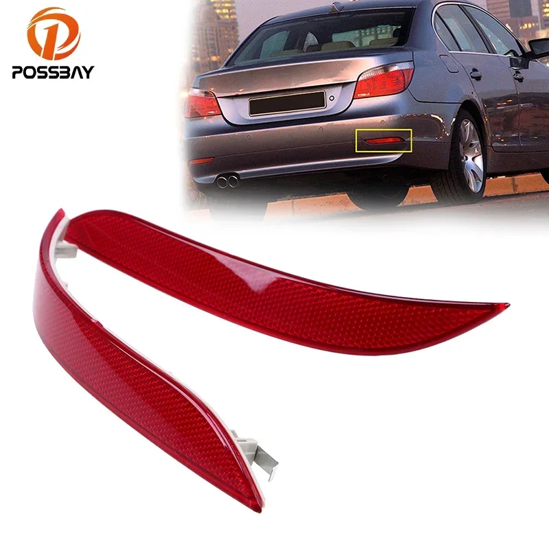 POSSBAY Car Rear Bumper Reflector Light for BMW 5 Series E60 Sedan 2003 2004 2005 2006 2007 Pre-facelift Warning Reflective