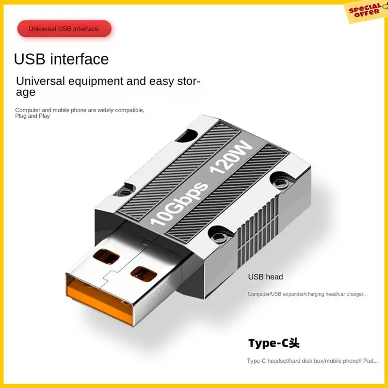 

A25P 1 Piece 120W Type C To USB Otg Adapter Zinc Alloy For Phone Ipad Adaptador