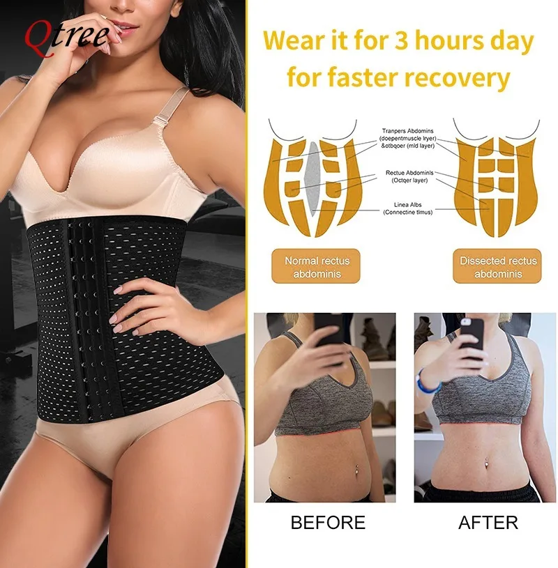 Qtree Women Waist Trainer Corset Everyday Wear Steel Boned Tummy Control Body Shaper Slimming Belt Reductive Girdle Shapewear