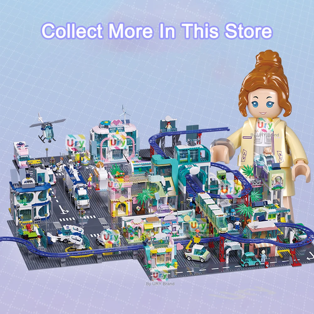 Sluban Friends House City The Crown Hotel Department Store New Energy Vehicle 4S Model Building Blocks Set DIY Toy for Girl Gift