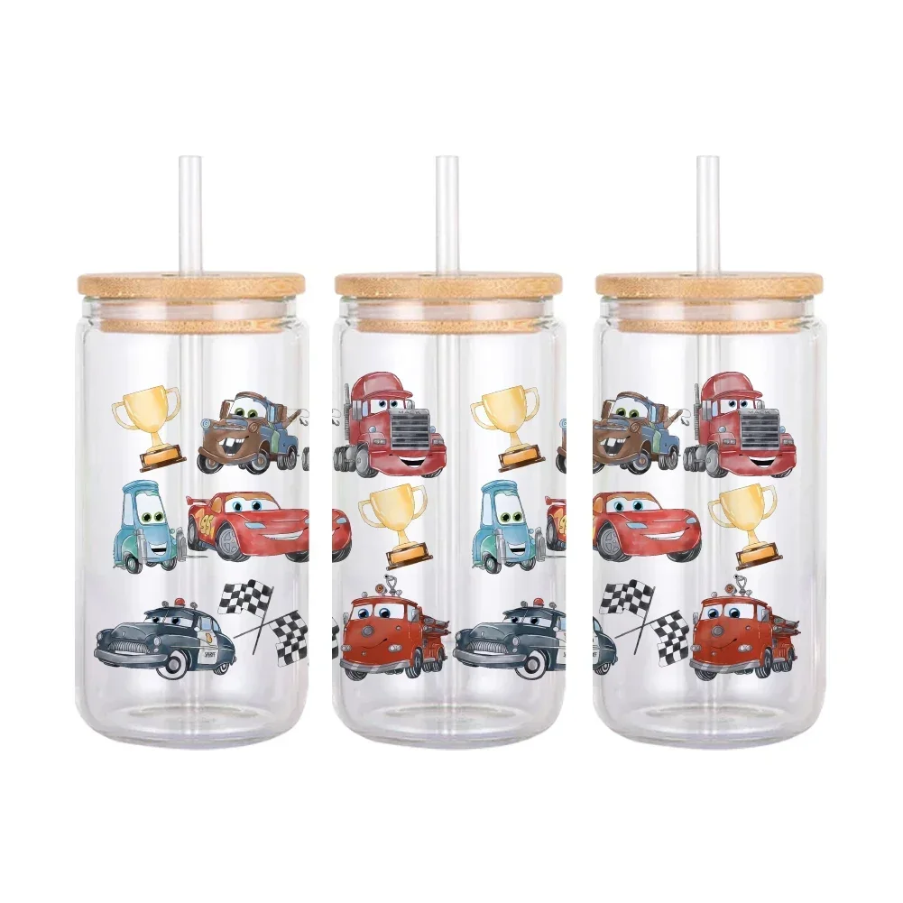 Disney filme carros relâmpago mcqueen uv dtf transferência adesivo à prova dwaterproof água transferências decalques para 16oz copo de vidro envoltório adesivos