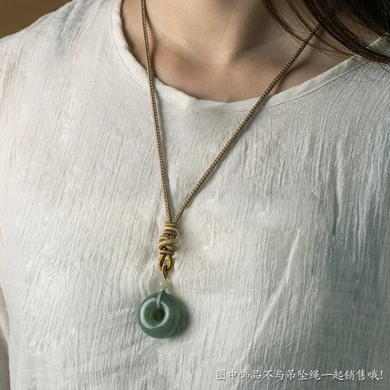 ARTISAN Hand-Woven Jadeite Jade Rope Pendant Lanyard Beeswax Necklace Rope Pendant Rope High-End Pendant Rope Sweater RopeAmulet