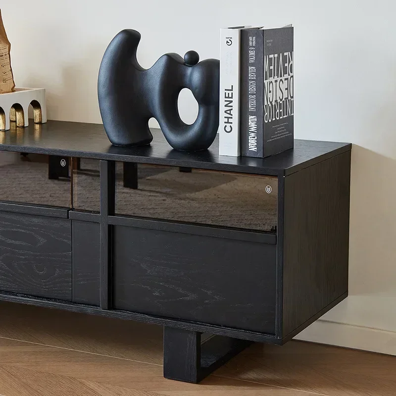 French retro solid wood TV cabinet, living room 2024 new coffee table, combination home black high-end sense