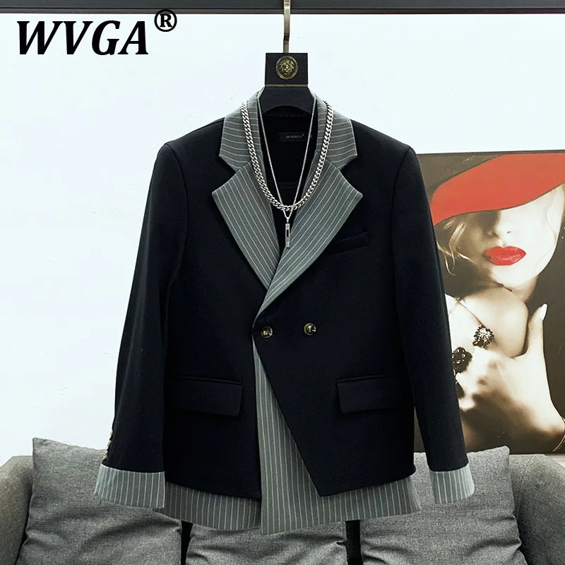 

WVGA Костюм Куртки Новый Мужской Весенне-Осенний Полосатый Лоскутный Дизайн Модный Нишевый Шикарный Повседневный Блейзер с Длинным Рукавом Ins Y2K W11080