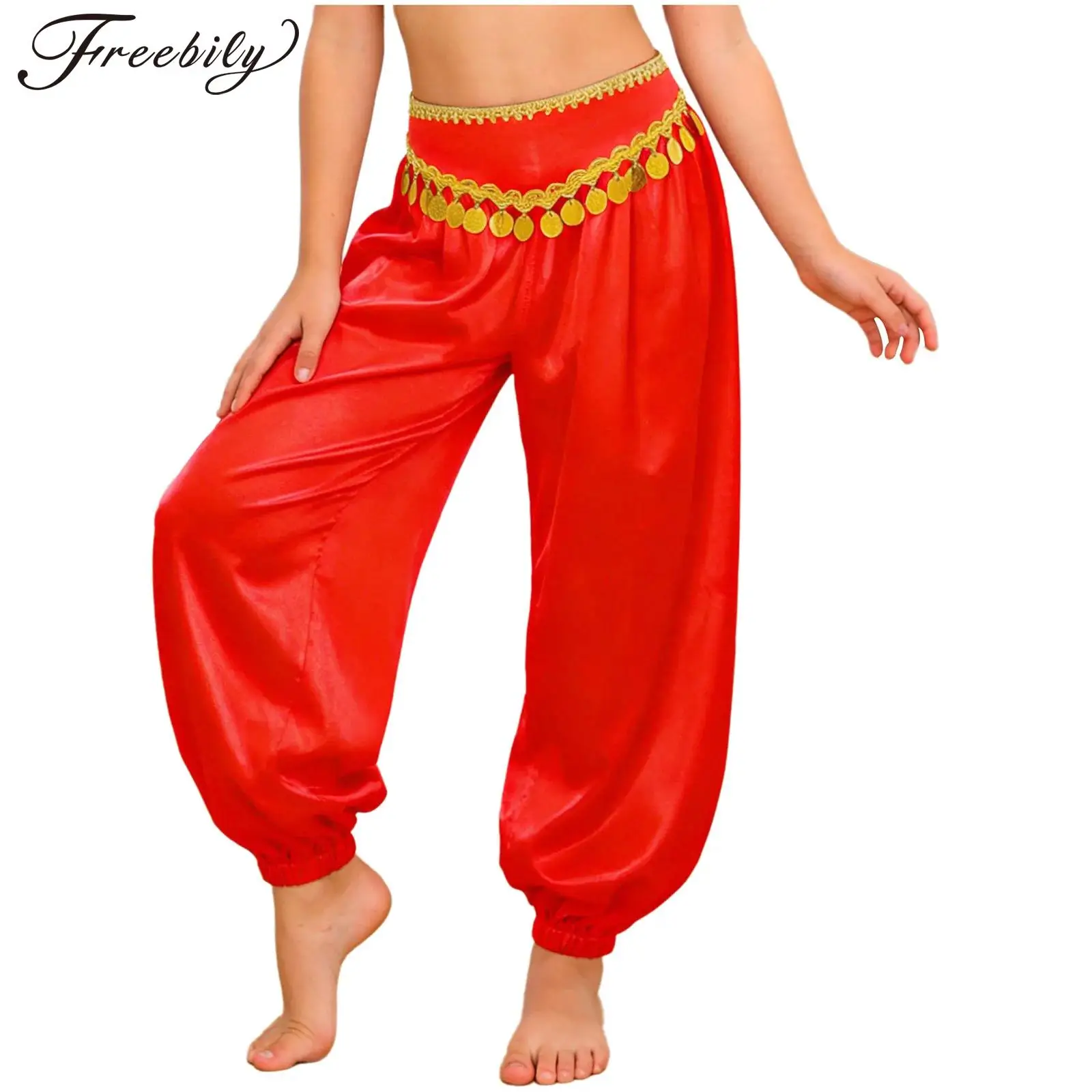 

Детские брюки для девочек для танца живота с плетеными вставками, пайетками и бахромой, свободные шаровары с боковой невидимой молнией для тематической вечеринки на Хэллоуин