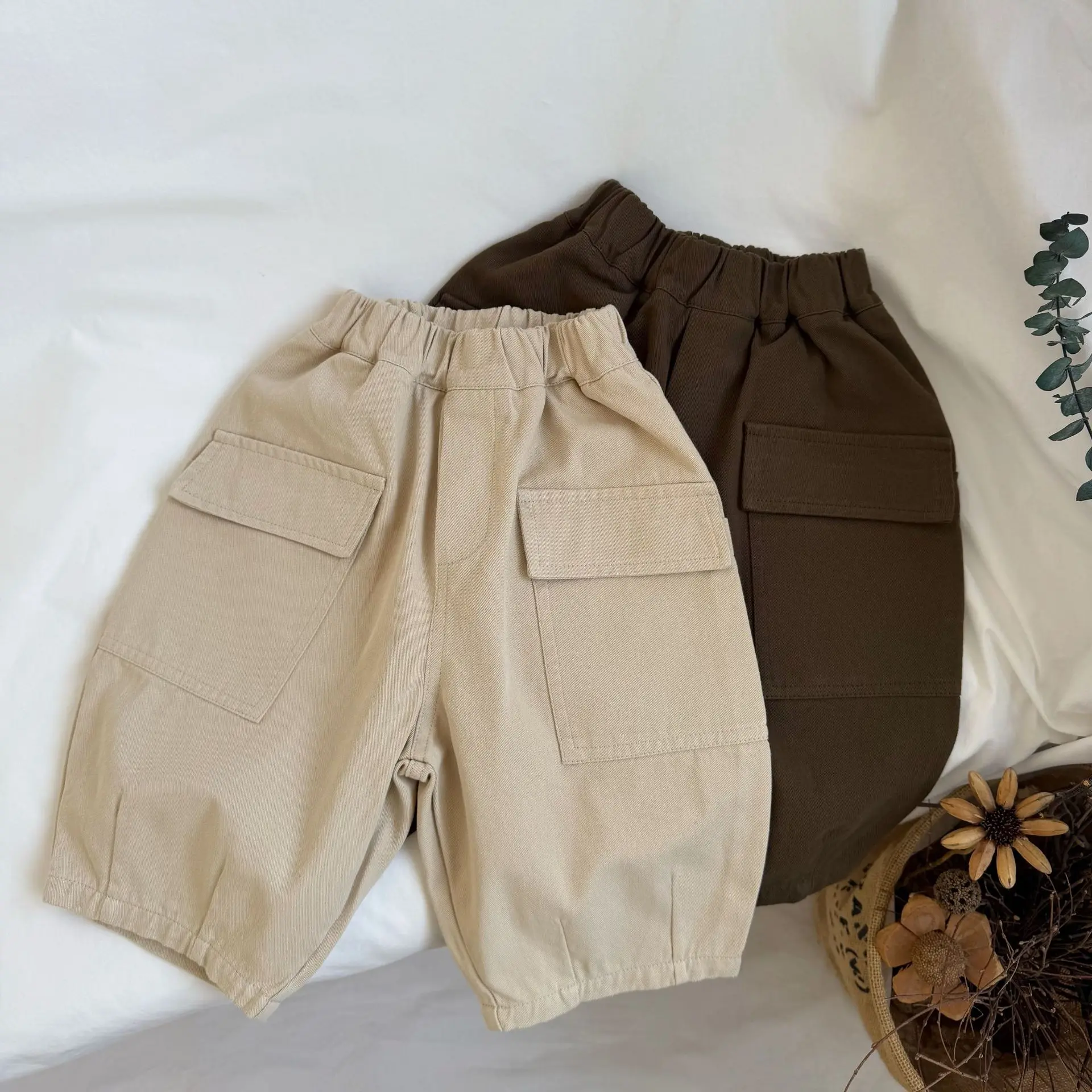Korean Spring New Children's Large Pocket Cargo Pants for Men and Women and Babies Casual and Versatile Woven Trousers