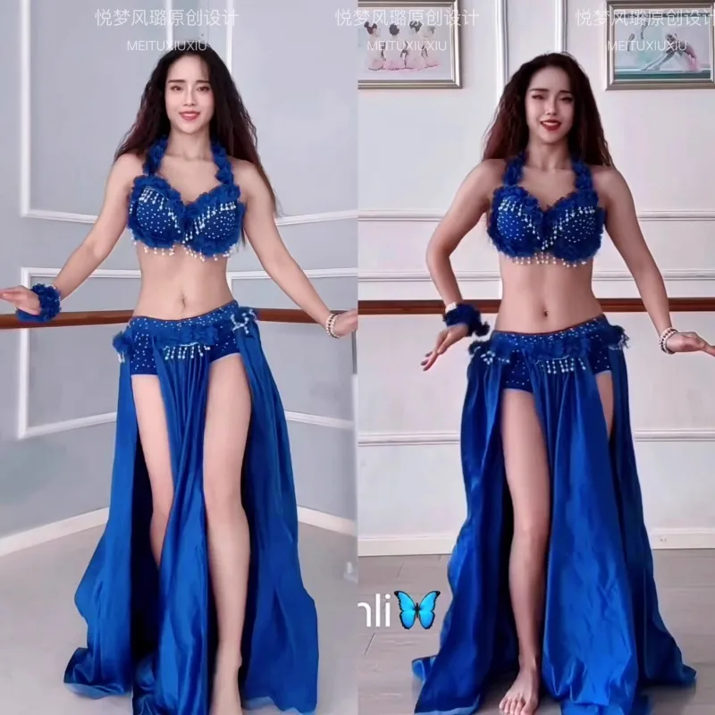 

Customized Belly Dance Costumes New Set Performance Dress Class Large Size Sexy Temperament Blue Fairy Egypt