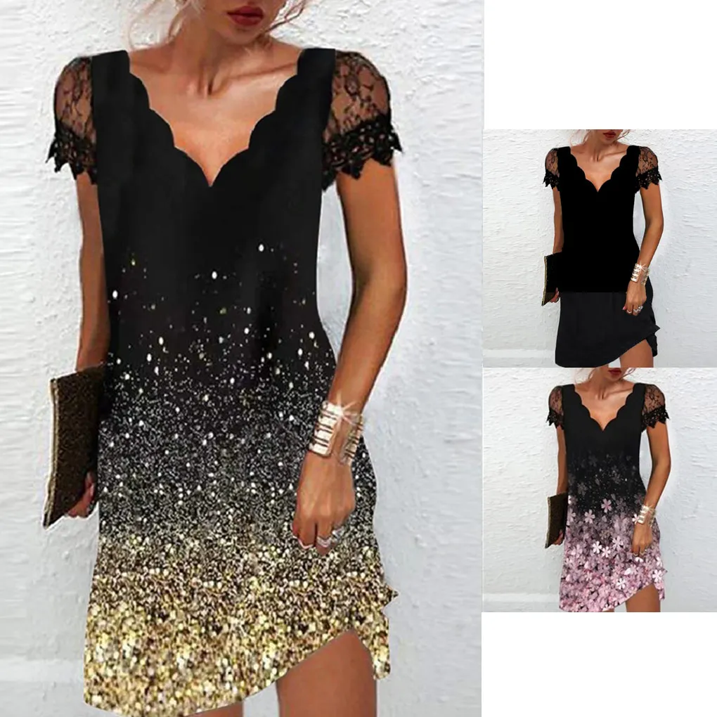 V-Neck Women Dress Elegant Date Night Summer Daily Wear Female Clothes