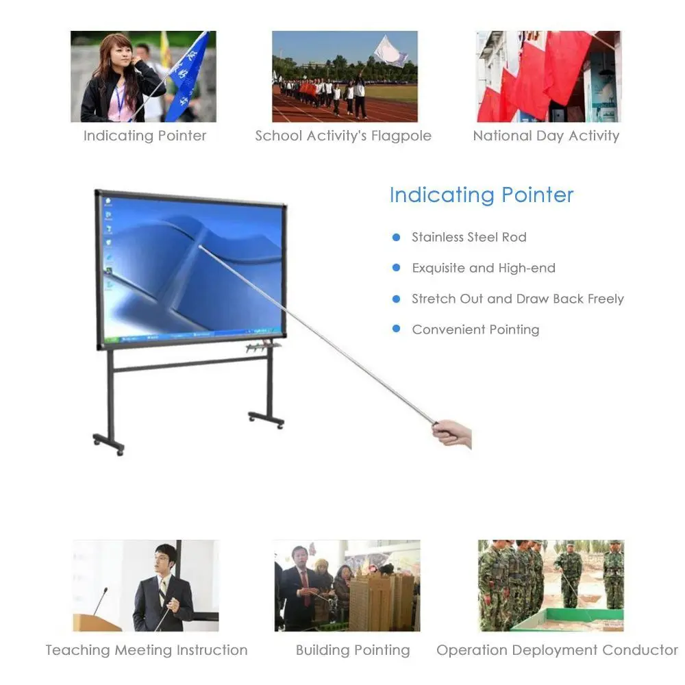 1pcs Flexible Handle Flagpole Stainless Steel Telescopic Tour Guide Banner Flagstaff Teaching Stick Teacher Pointer