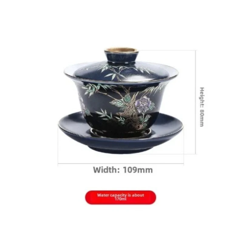 أكواب شاي سيراميك أزرق كوبالت مع حواف ذهبية - طقم شاي كونغ فو مصنوع يدويًا، حفل زين وصندوق هدايا مكون من 6 قطع للمنزل والهدايا