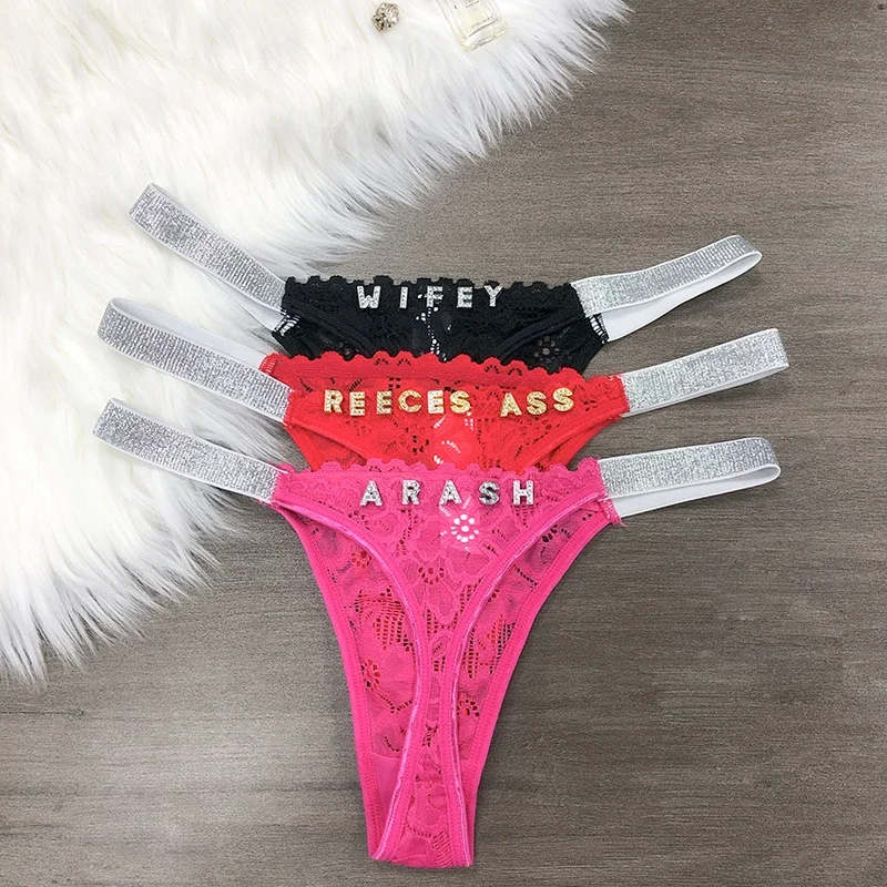 Customized Letter Sexy Lace Thong Panties for Women Custom G-String Name Jewelry Underwear Sexy Lady Bikini Hot Wife Gift