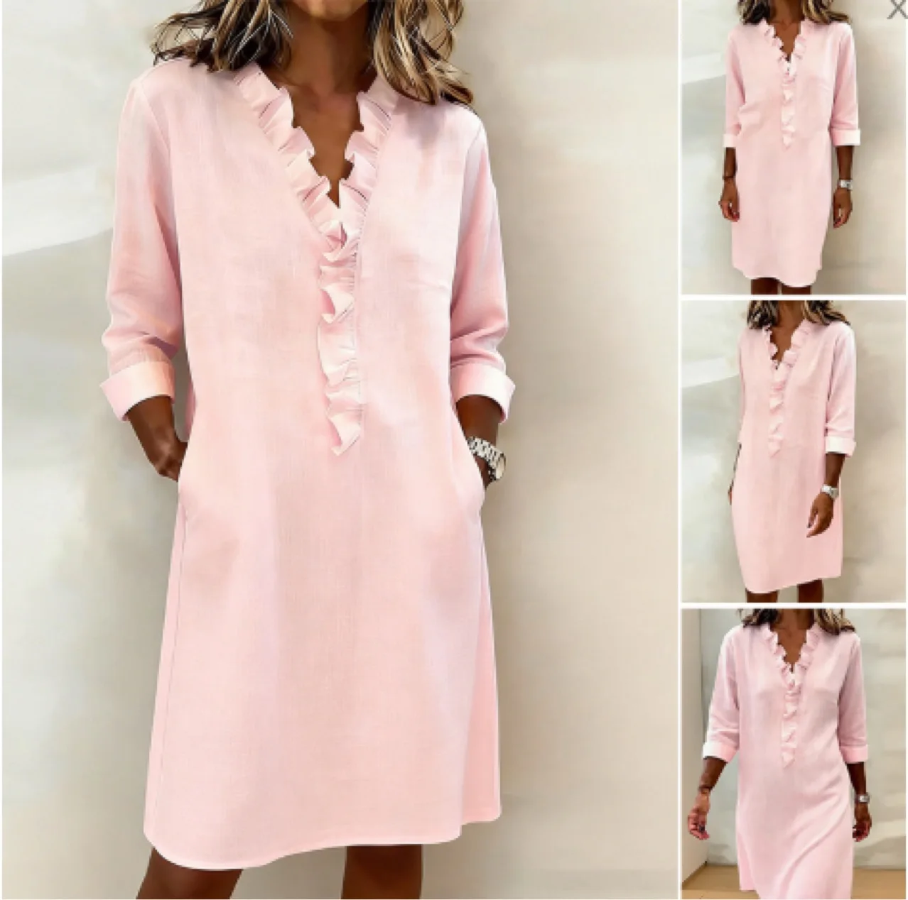 

2026 European And American Spring New Women's Ruffled Long-Sleeve Cotton-Linen Shirt