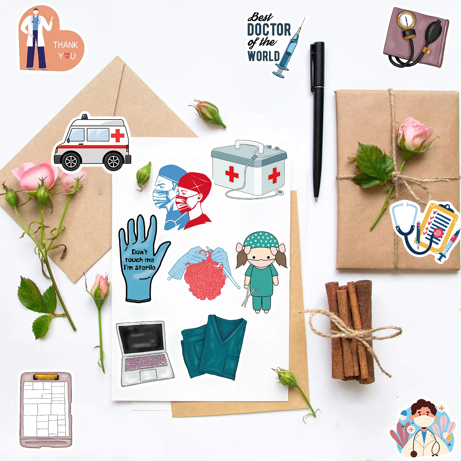 50PCS Cartoon Doctor Sticker Nostalgia Modern Gift Aesthetic Fashion Harajuku Creative Laptop Luggage Vintage Picture Stickers