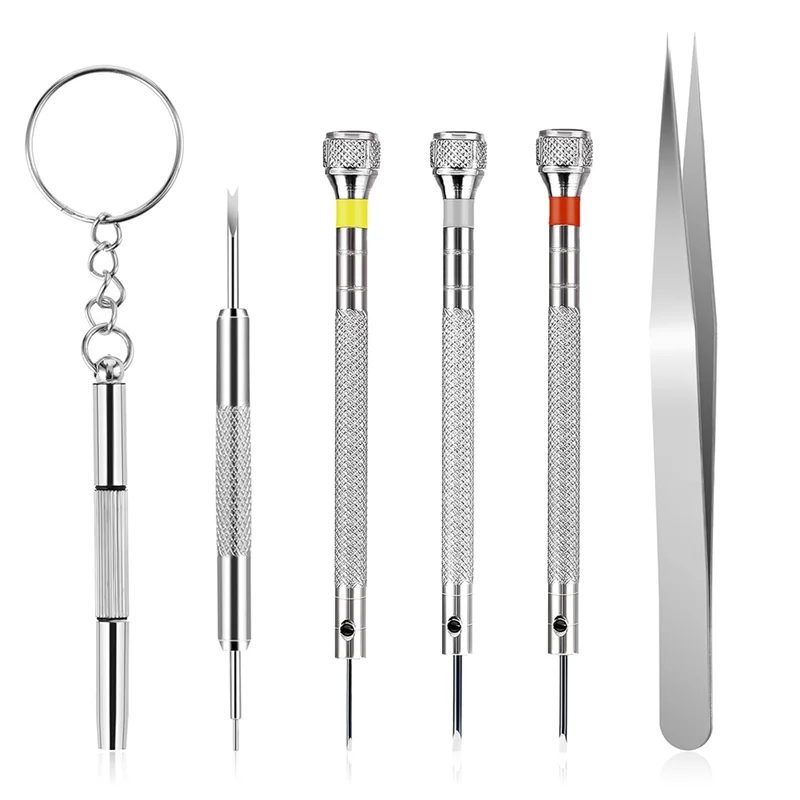 

6PCS Micro-Type Watchmaker Screwdriver 0.8-1.4Mm Precision Screwdriver With Tweezer For Eyeglasses Jewelry Repair-AT64