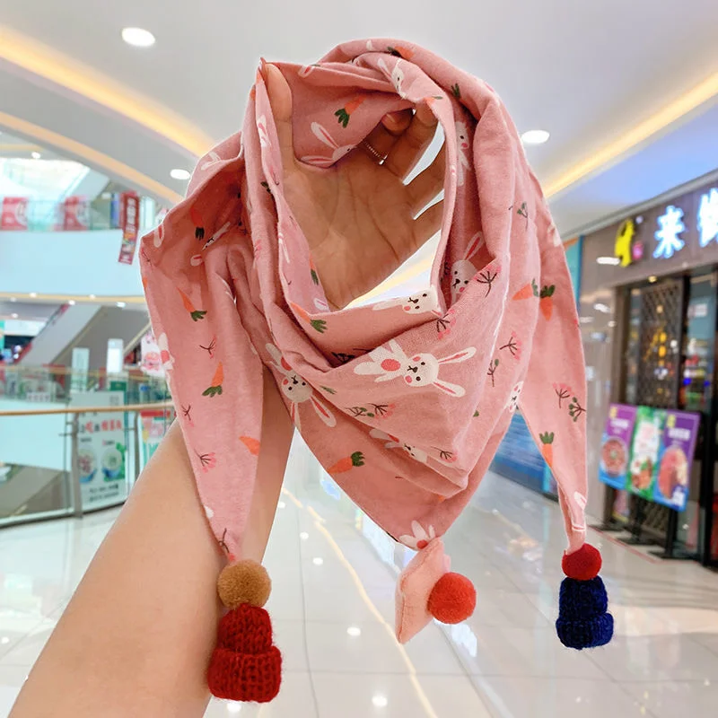 Autumn Winter Children Scarf Baby Boys Girls Triangle Scarf Shawl Children Warm Windproof Neckerchief Cute Pompom Kids Scarves