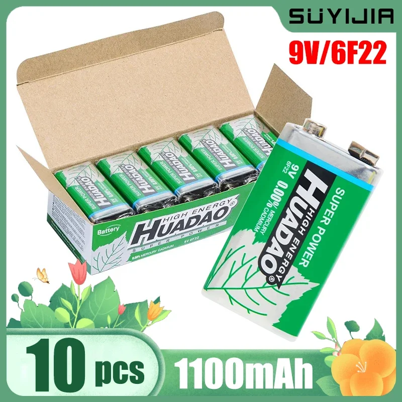 10PCS Disposable 9 Volt Battery 9V Alkaline Battery Multimeter Alarm Microphone 6F22 Carbon Dry Batteries 1100mah for KTV Toy