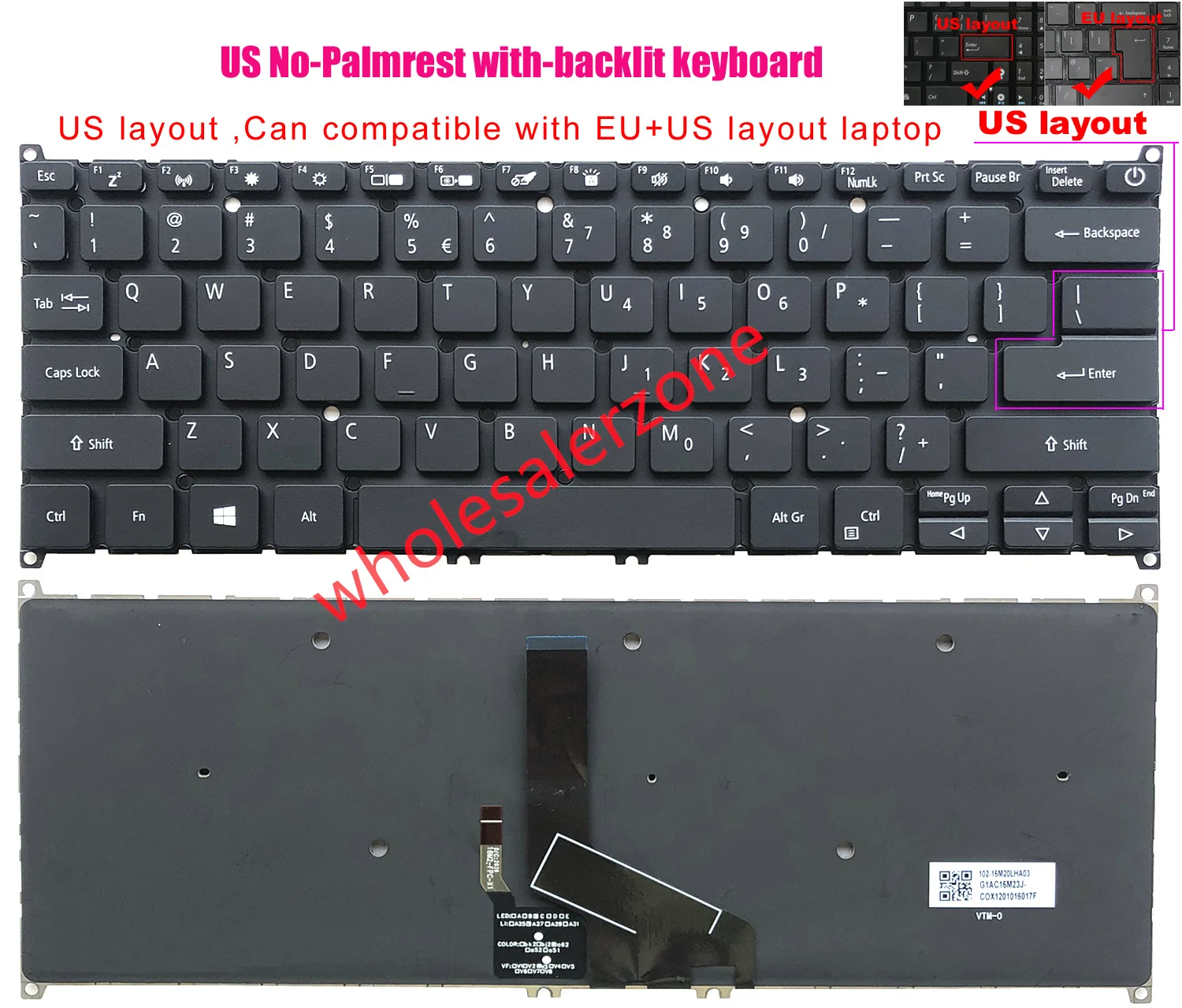 لوحة مفاتيح جديدة بإضاءة خلفية أمريكية بدون إضاءة خلفية لأجهزة الكمبيوتر المحمول سلسلة Acer Swift 3 SF313-51, SF314-42, SF314-57, SF314-58, SF314-59