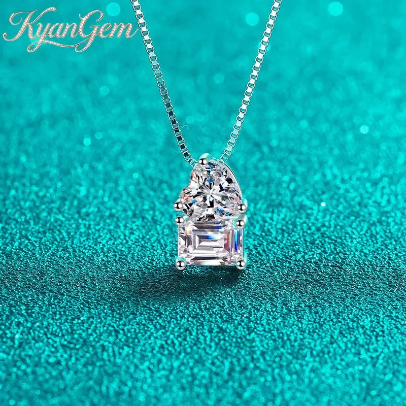 KyanGem 18K Gold Inlaid Diamond 2-carat Pendant Pendant Moissanite Square Women's Necklace 18K Platinum Collarbone Chain