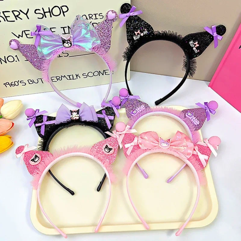 Miniso Sanrio Kuromi Headband Cute Cartoon Children's Hair Compression Headband Kawaii Fashion Charm Bow Hairpin Holiday Gifts