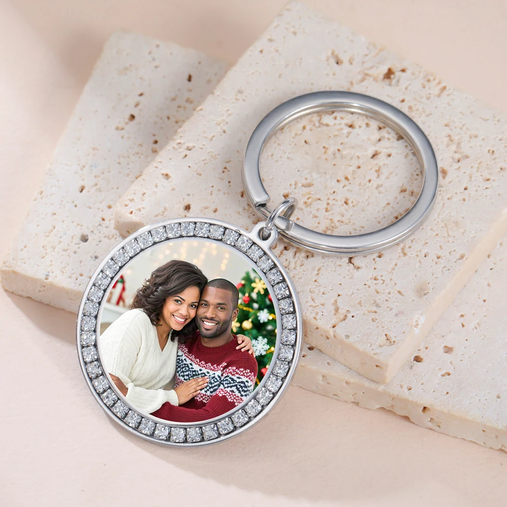

COOLTIME Custom Print Photo Keychain Personalized Picture Pendant with Zircon Keyring Jewelry Gift for Friend