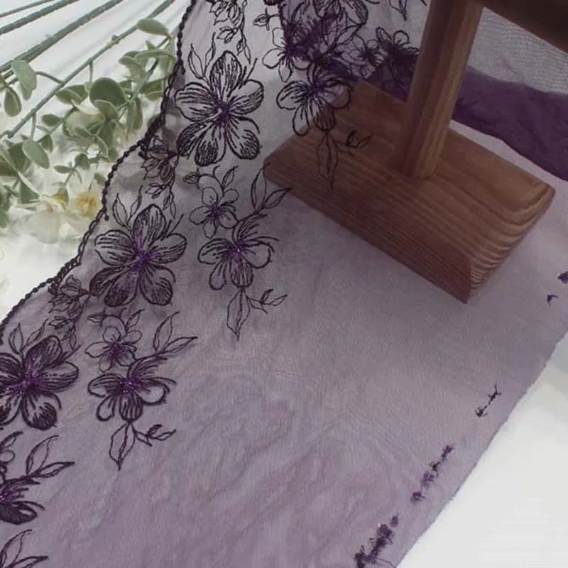 

40Yards Purple Floral Embroidery Lace Trim For Skirt Hem Clothes Sewing Material DIY Apparel Dress Fabrics 20.5cm