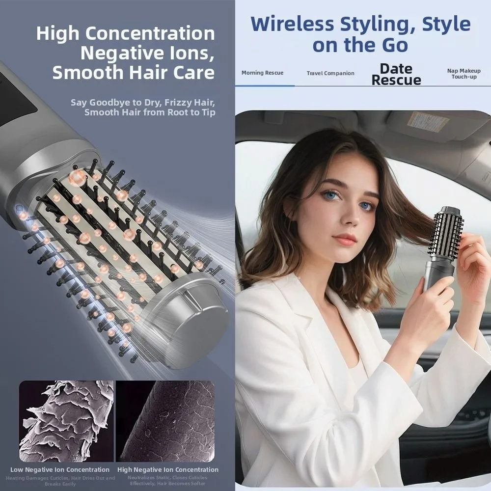 

Hot Cordless Ionic Hair Straightener Brush Portable USB Rechargeable Straightener Curler 2 in 1 Anti Damage Hot Comb Hair Care