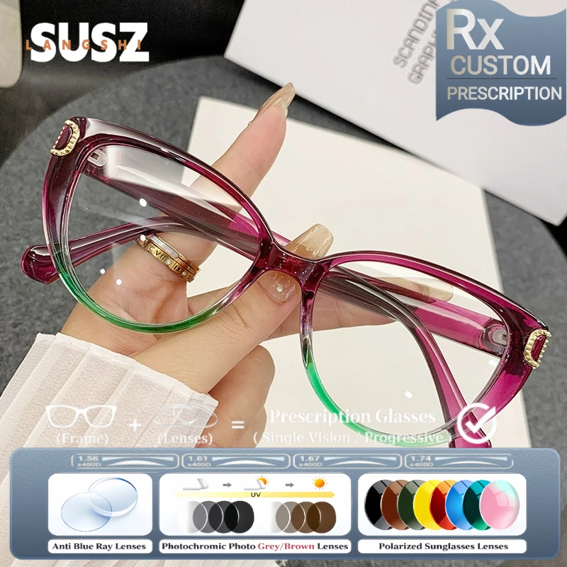 LS-SUSZ New Rectangle Women Anti Blue Ray Classes  Protection Customized Prescription Optical Glasses Hyperopia Myopia Glasses