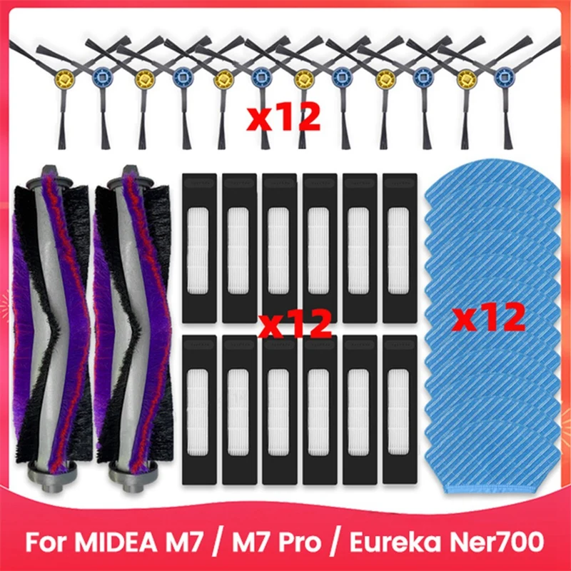 38PCS For Midea M7 / M7 Pro/Eureka NER700 Robot Vacuum Parts Main Roller Side Brush Hepa Filter Mop Cloth Accessories