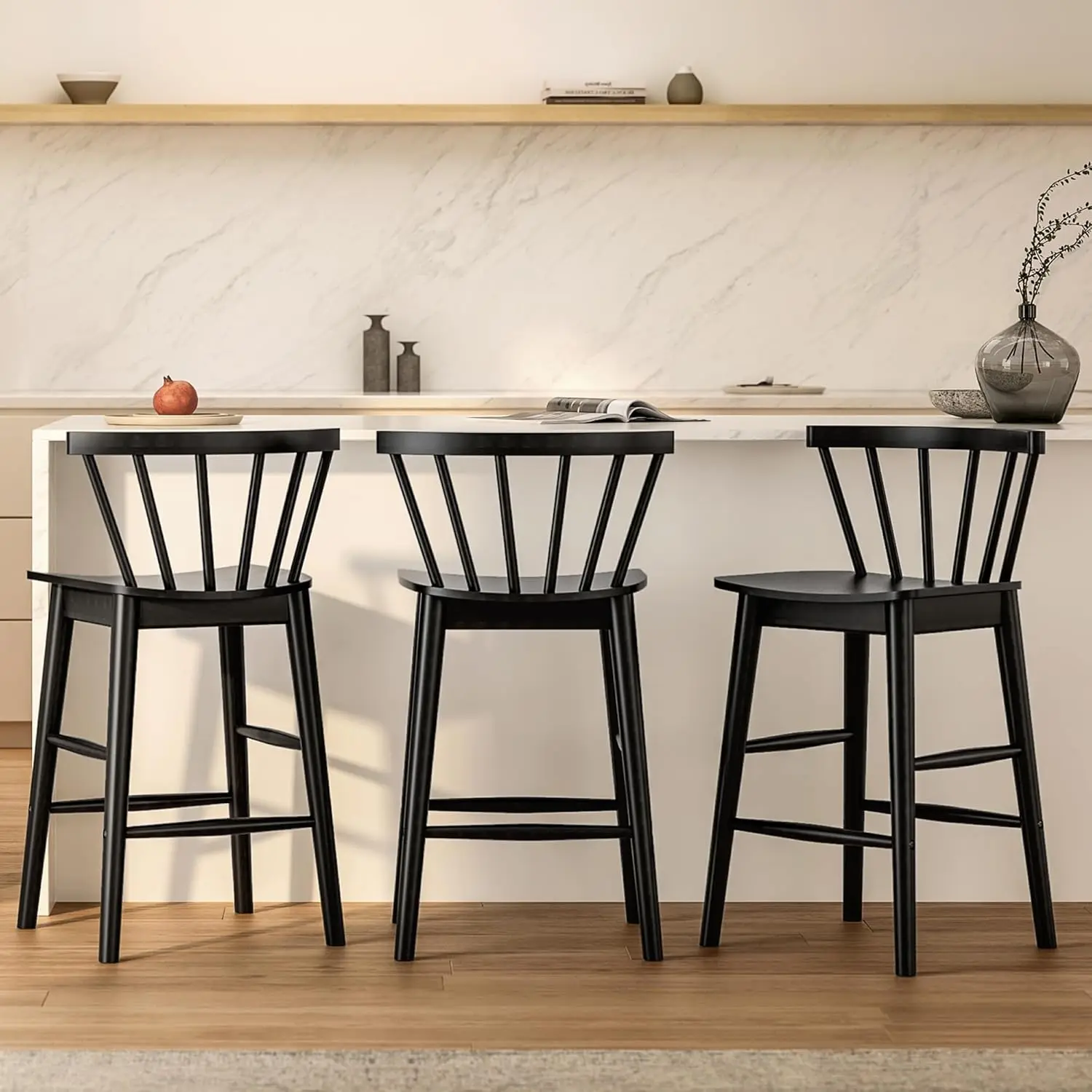 

Wood Bar Stools Set of 3, 24" Wood Element Counter Height Barstools, Modern Armless Farmhouse Wooden Bar Dining, Customized