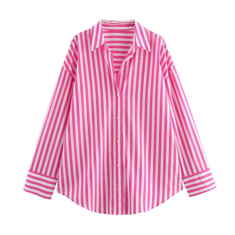 

Men's Blouse Striped Long Sleeve Loose Fit Blouses Button Down Turn Down Collar Casual Shirt Pink Striped Blue Striped Cuffed