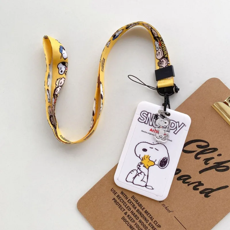 Nuevo lindo Anime estudiante Snoopy credencial insignia titular tarjeteros estudiante Campus cordón tarjetero correas para el cuello para niños regalo
