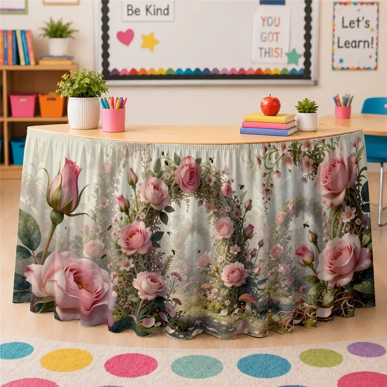 One elegant pastel floral tablecloth with arch - rectangular for weddings and parties, suitable for weddings
