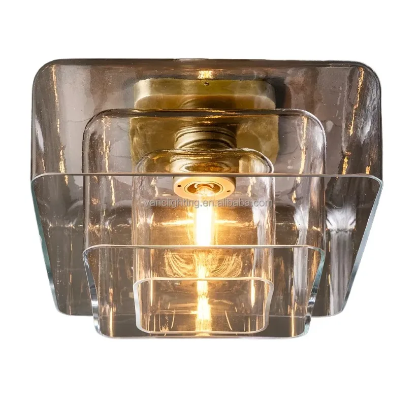 Ceiling light R Modern brass steel glass custom layered rectangular ceiling light, suitable for bedroom hallway indoor home H
