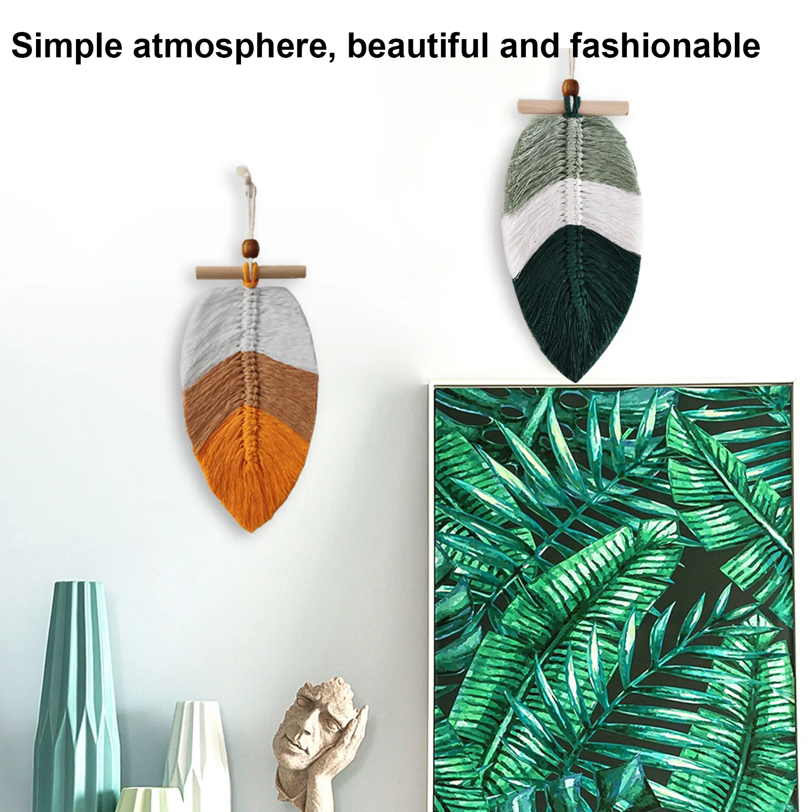 

2 Pcs/set Handicraft Pendant Boho Decor Leaf Macrame Woven Tapestry Yarn Wall Hanging Cotton Thread Nursery