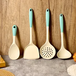 Two-color blue and white silicone kitchen utensils silicone spatula full package slotted spoon soup spoon rice spoon