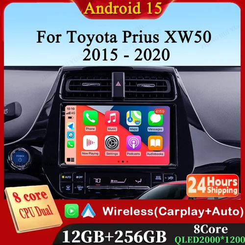 Android 15 para Toyota Prius XW50 2015 - 2020 Carplay Auto 2K pantalla Radio de coche reproductor Multimedia WIFI + 4G Autoradio estéreo 2din