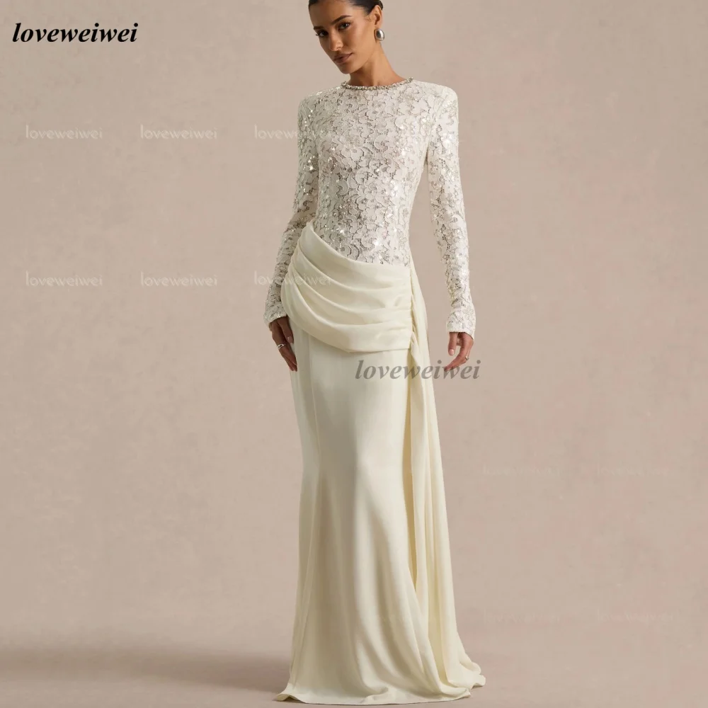 Angepasst Brautkleider Elegante Langarm Spitze Brautkleider Meerjungfrau O Neck Braut Kleid Luxus vestido de novia